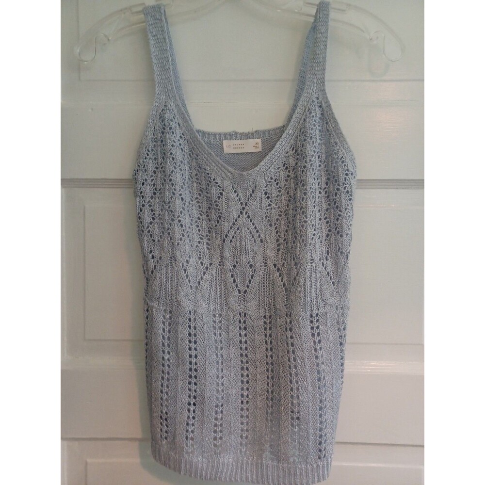 LC Lauren Conrad baby blue sweater tank top XS pointelle knit shimmer